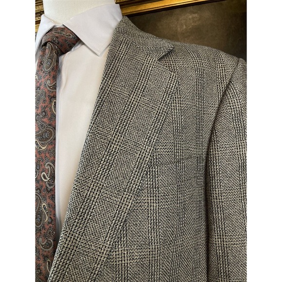 VTG Oscar De La Renta 44R Silk & Wool Tweed Black White Check 2Btn Blazer Jacket